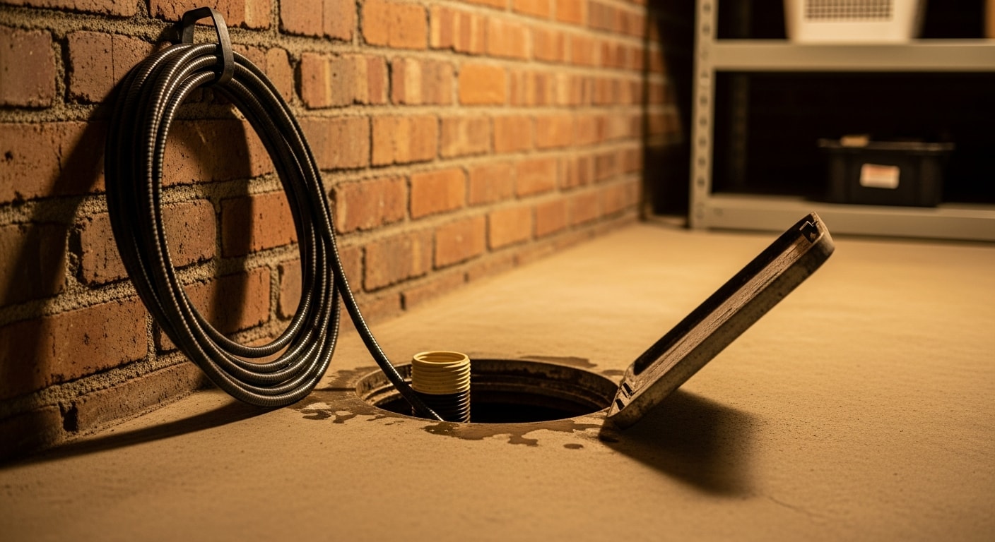 Plumber using professional drain cleaning equipment