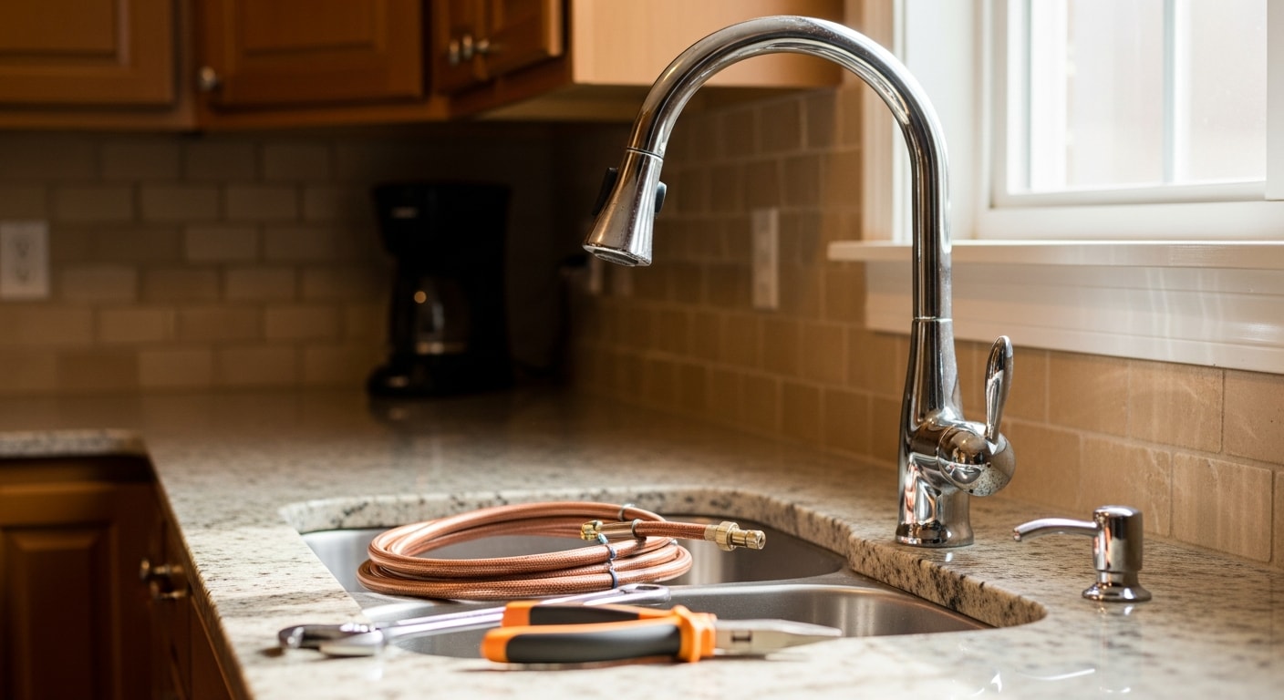Professional plumber working on residential plumbing system